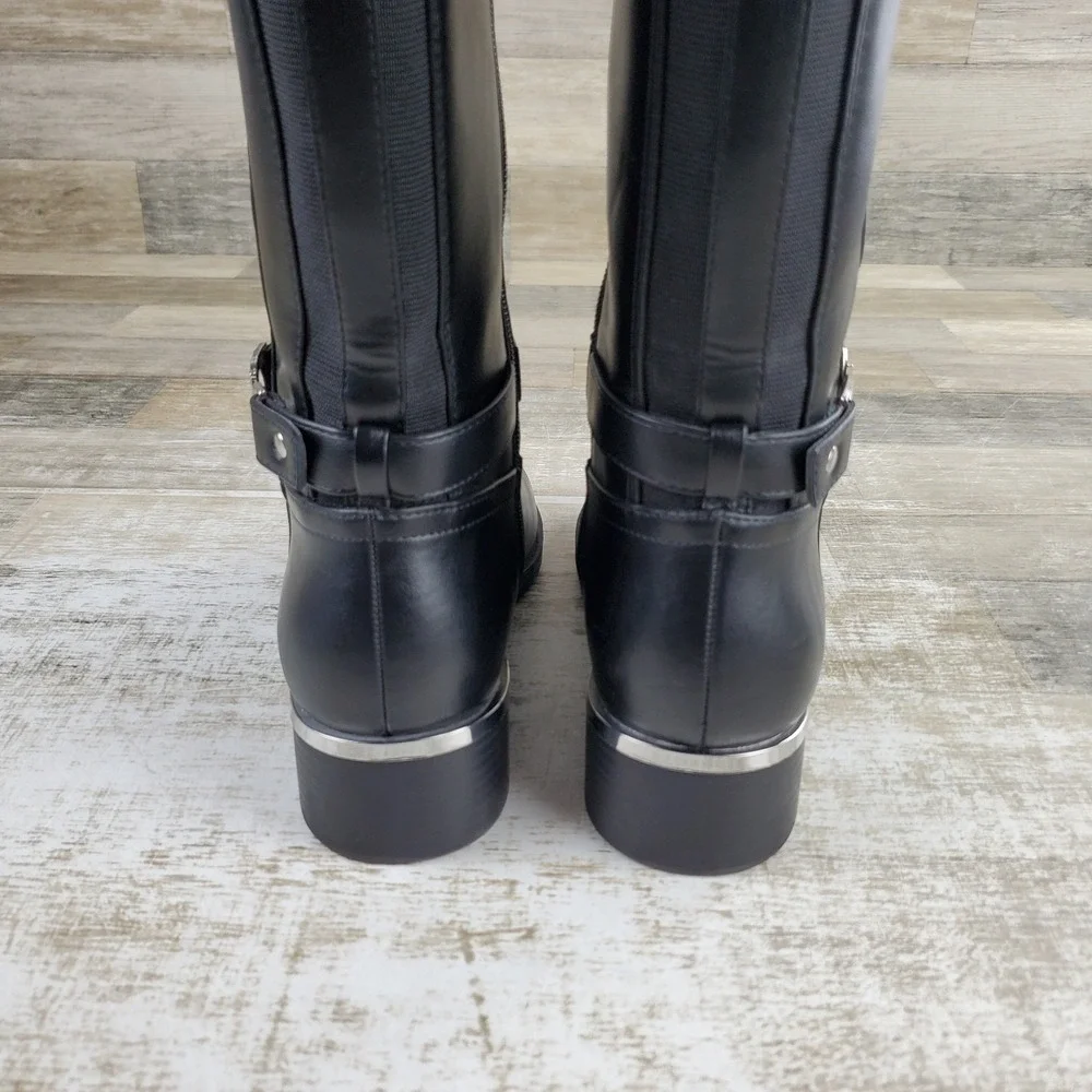 Calvin Klein Daphny Womens Knee-High Boots Sz 8 Black Leather Round Toe Side Zip